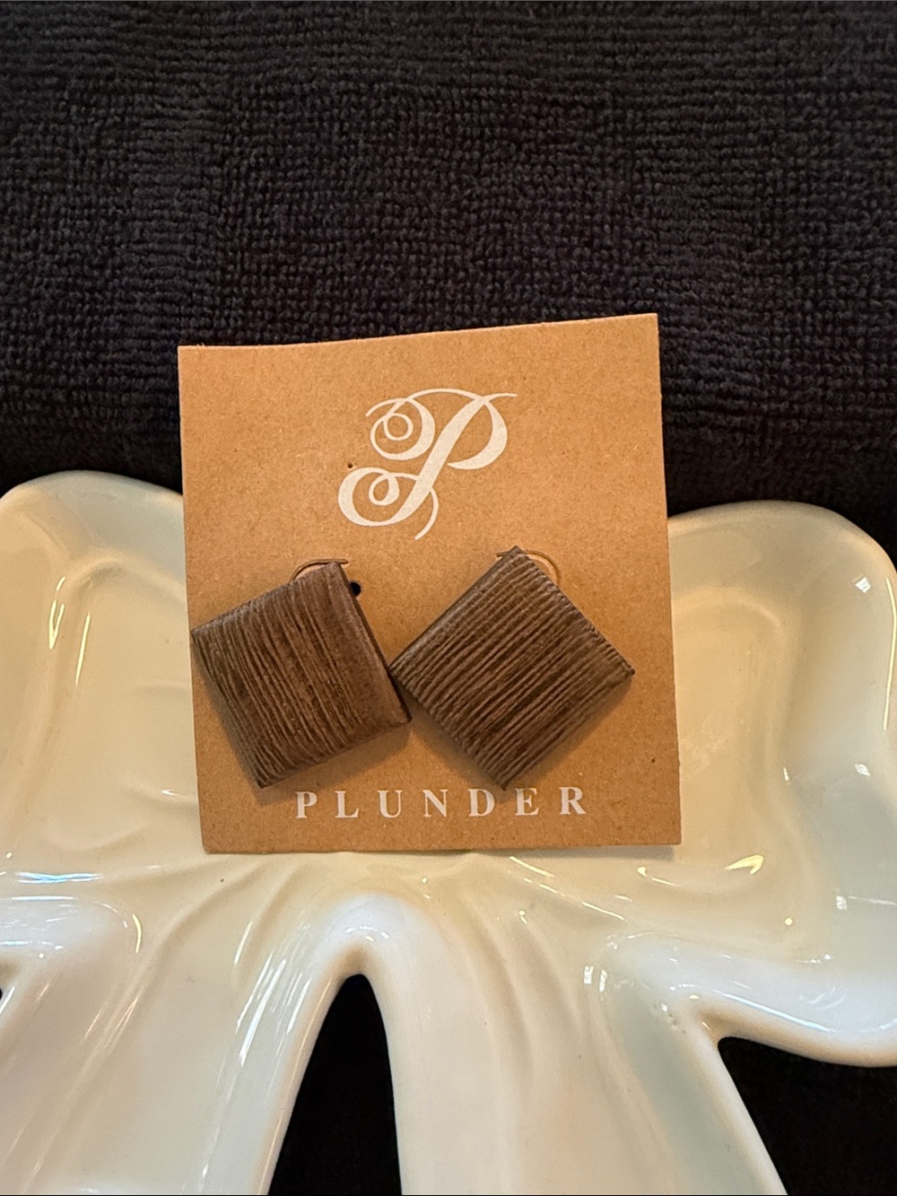 Plunder Textured Tan Square Stud Earrings